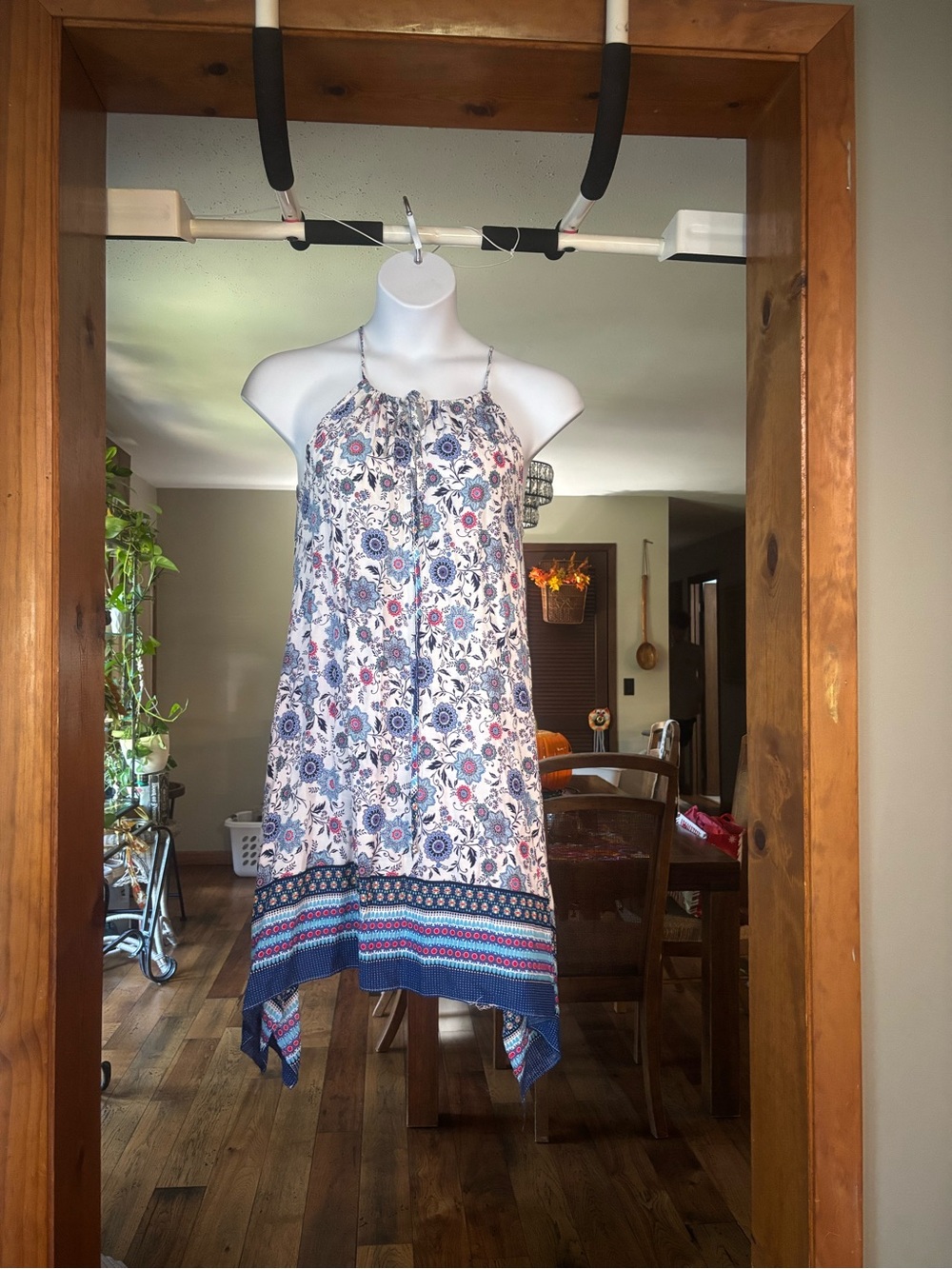 Blossom by P. Women’s Lightweight Blue Floral Halter Asymmetrical Dress Sz L/XL